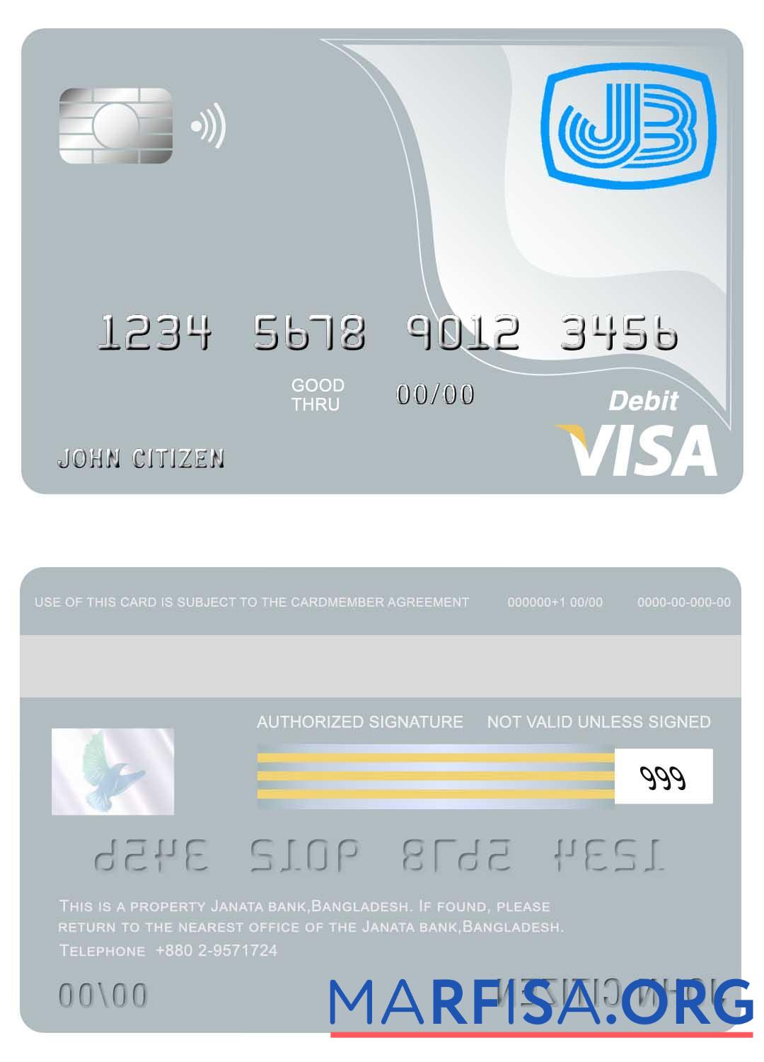 Blank Bangladesh Janata bank visa card sample
